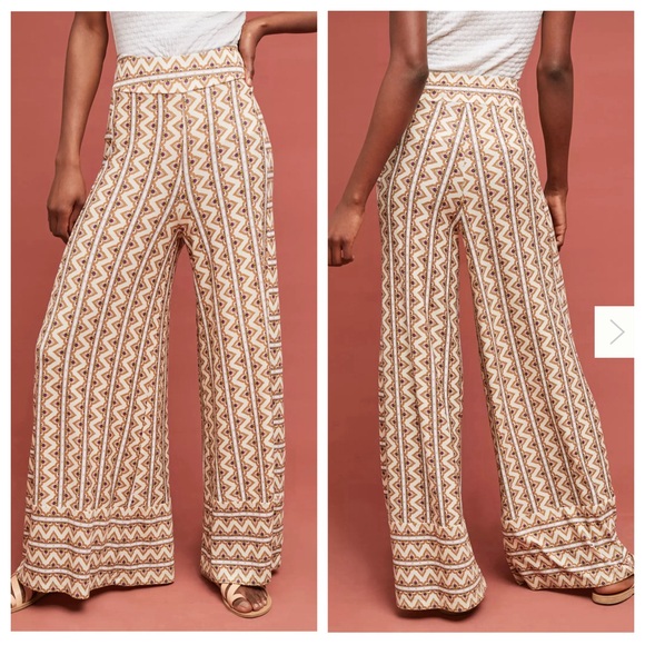 Farm Rio De Janeiro for Anthro.. Boho Striped Wide Leg Stretch Pull On Pants - Picture 2 of 7